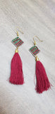 Earrings: Beaded Red & Green Tassels