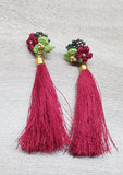 Micro crochet Red & Green Flora Tassels Earring Stud