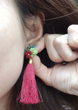 Micro crochet Red & Green Flora Tassels Earring Stud