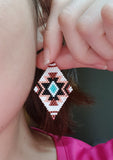 Fiery Aztec Design Beaded Earrings