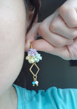 Pastel Crochet Flower with Swarovski's Crystals Earrings