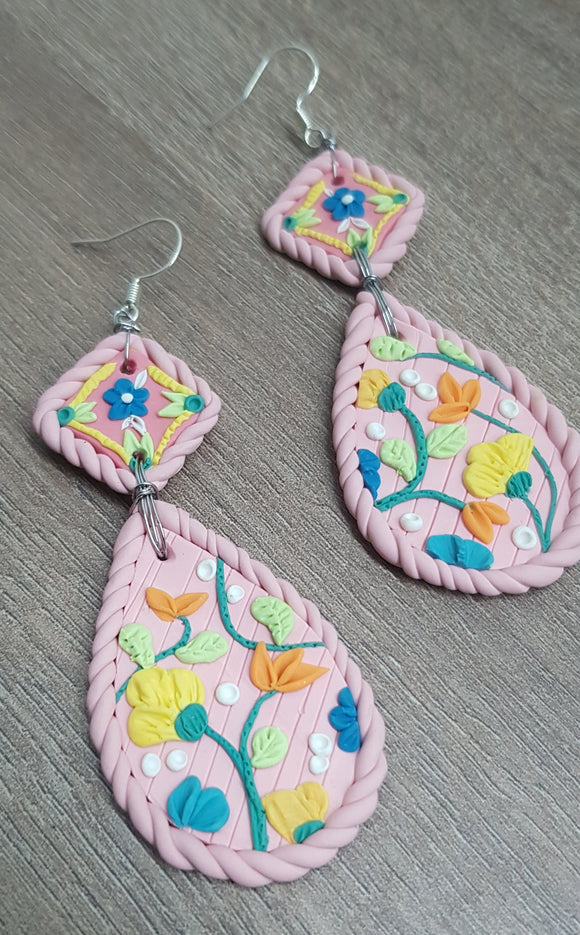 Pink Tile Inspired Dangling Earrings