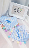 Boho Pom Pom Collection Pet Bandana: Blue Checkered Pom Pom