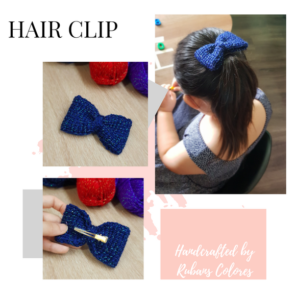 Crochet Hair Clip: Blue Sparkle