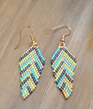 Green Feathery Beaded Dangling Earrings