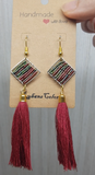 Earrings: Beaded Red & Green Tassels